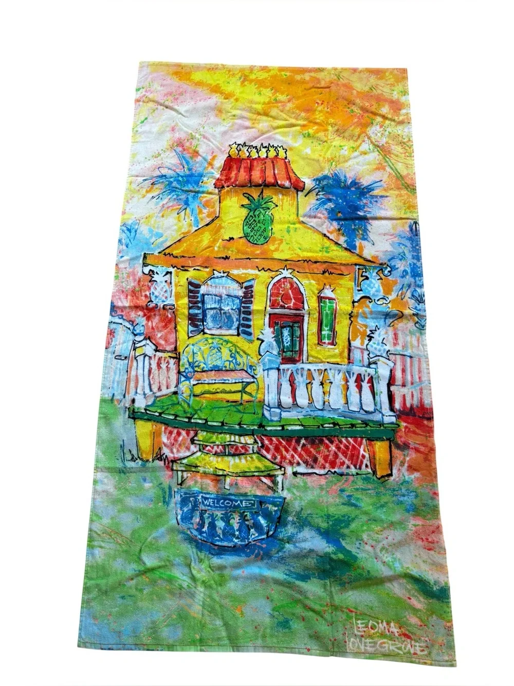 TWO! Leoma Lovegrove Tropical Beach Towel Pineapple Tropical Art 70x34